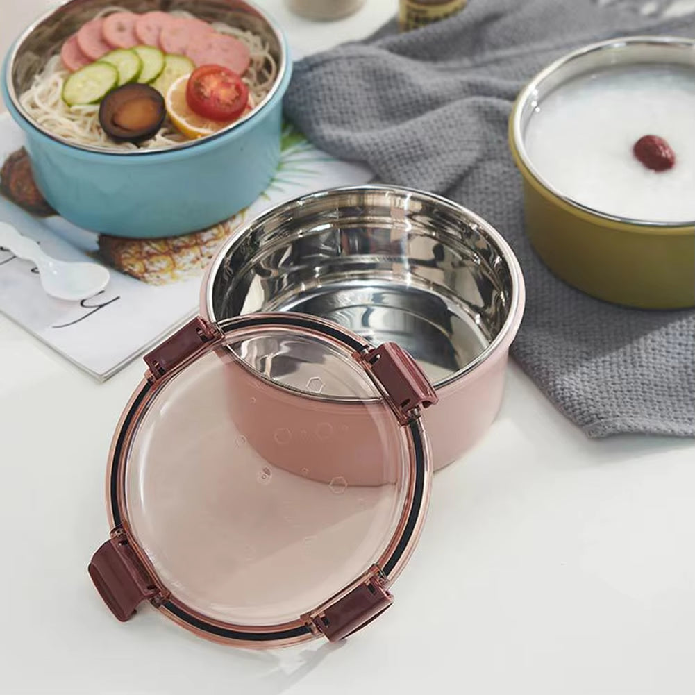 1000Ml round Stainless Steel Bento Lunch Box Leakproof Food Container with Lid Children Food Container Supplies