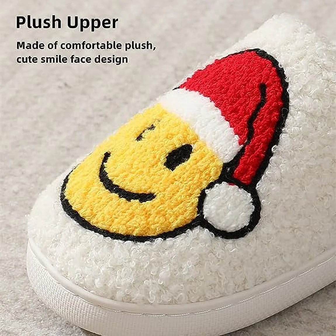 Smile Face Slippers for Women Men, Anti-Slip Soft Plush House Slippers with Memory Foam Slip Cute Cartoon Shoes Warmth for Indoor Outdoor(44/45)