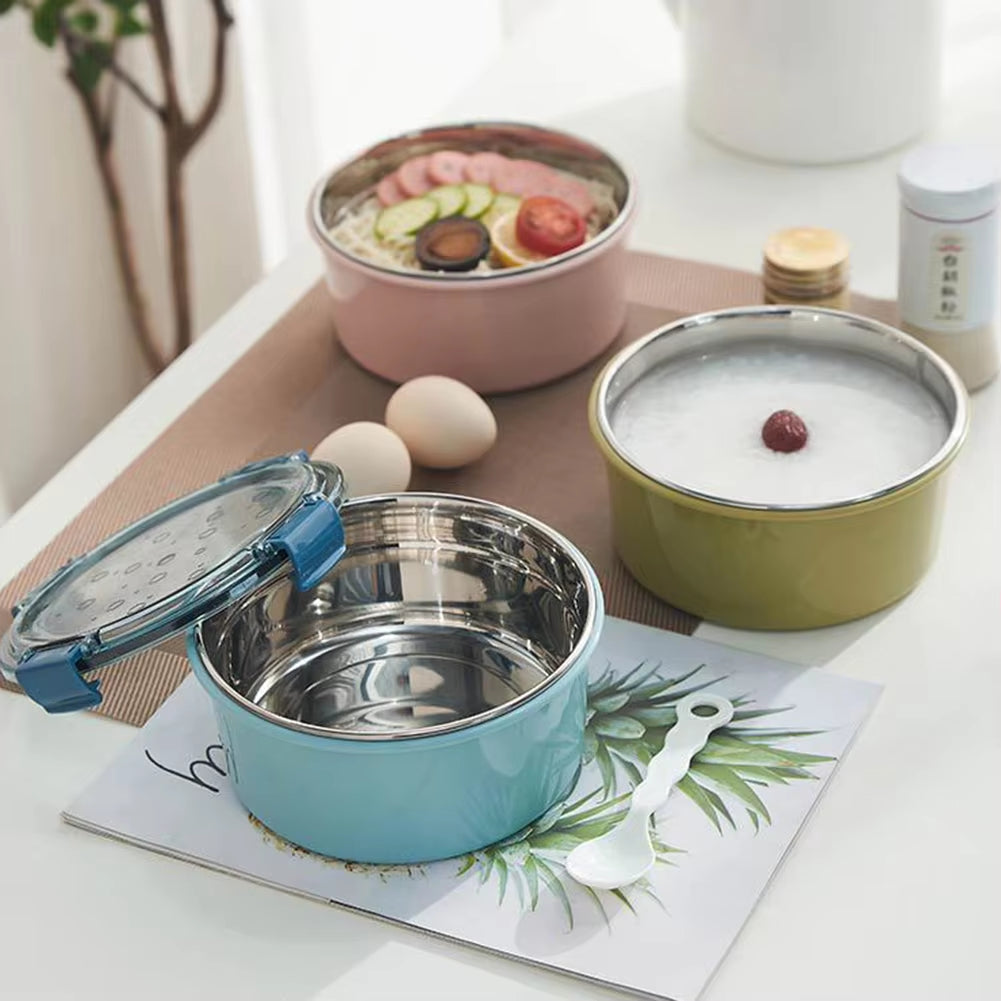 1000Ml round Stainless Steel Bento Lunch Box Leakproof Food Container with Lid Children Food Container Supplies
