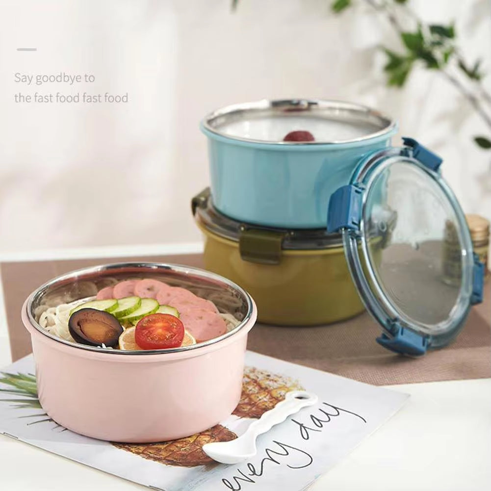 1000Ml round Stainless Steel Bento Lunch Box Leakproof Food Container with Lid Children Food Container Supplies