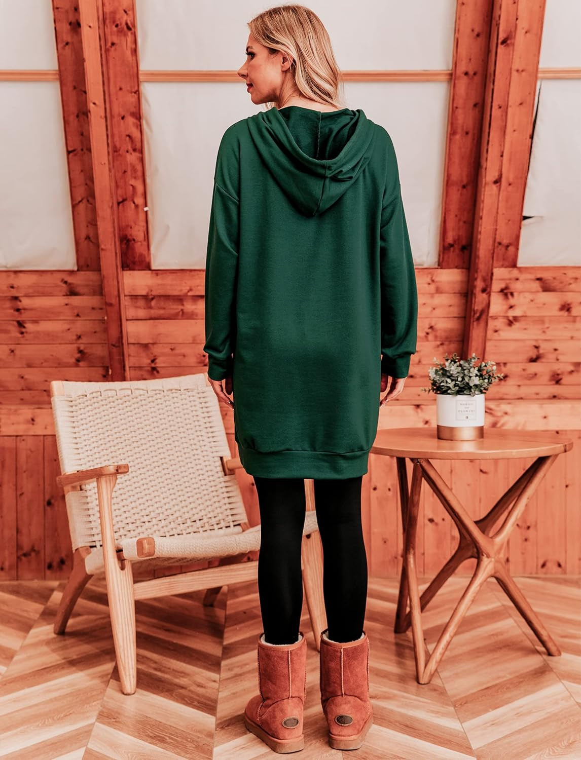 Women Christmas Hooded Dress Casual Long Sleeve Oversized Sweatshirts Dress with Pocket