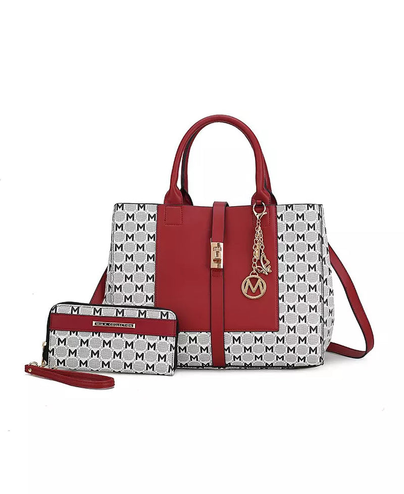 Yuliana Circular M Emblem Print Satchel Bag with Wallet by Mia K