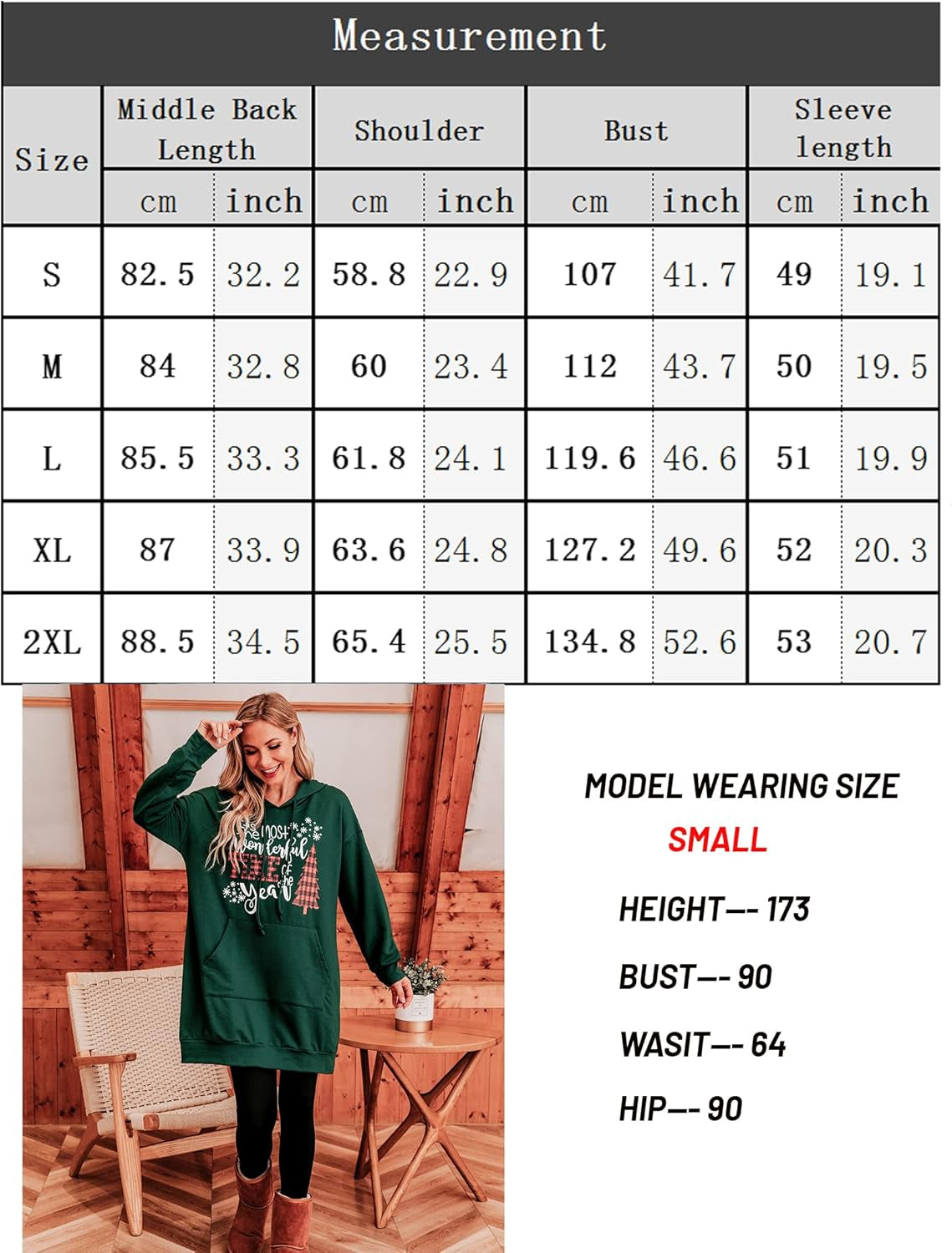 Women Christmas Hooded Dress Casual Long Sleeve Oversized Sweatshirts Dress with Pocket